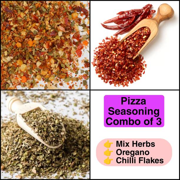 fresh train Pizza Seasoning Combo of 3 Pack Oregano, Chilli Flakes, Mix Herbs (100gm Each)