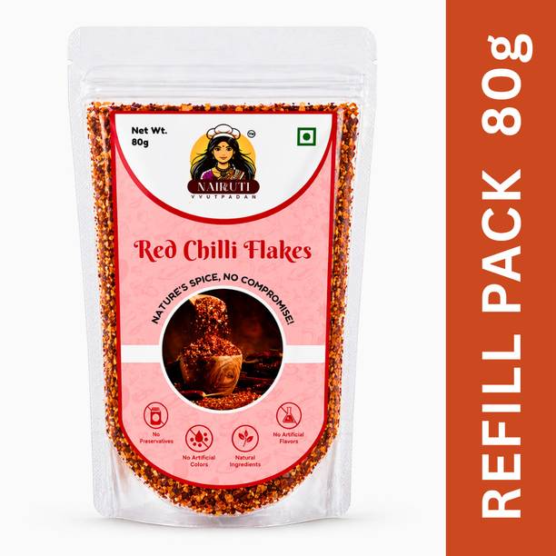 Nairuti Vyutpadan Chilli Flakes 80g Refill Pack | Pizza Seasoning | Extra Spicy Flakes