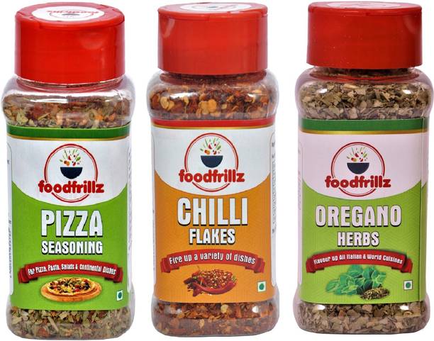 foodfrillz Pizza Seasoning Chilli Flakes & Oregano Herbs, Pack of 3