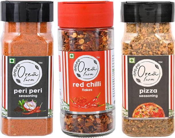OREA farm Peri Peri (90g), Red chilli flakes (41g) & Pizza Seasoning (80g) Pack of 3