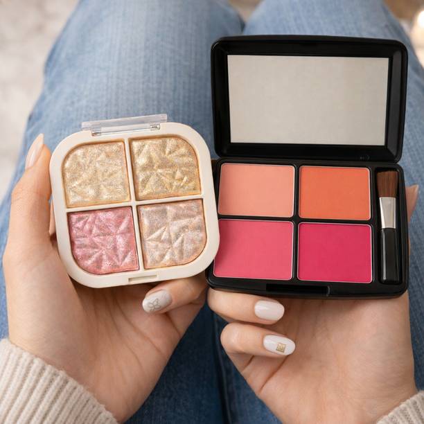 Valhalla 4 Color Highlighter Palette with 4in1 blusher for women Highlighter