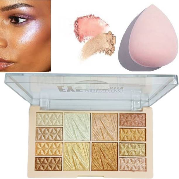 huda.bb 12 Colour Eyeshadow & Highlighter Palette With Makeup Sponge Highlighter