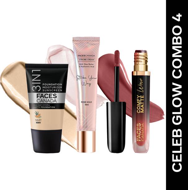फेसेस कनाडा 3in1 Foundation(18ml)+ Comfy Matte Wow Lipstick(3.8ml)+ Strobe Cream(18ml) Dewy हाइलाइटर