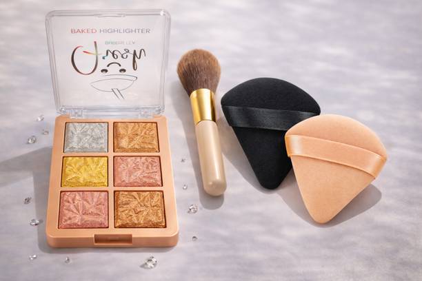 Valhalla 6 Color Shimmer Highlighter Palette with Makeup Brush with puff Highlighter