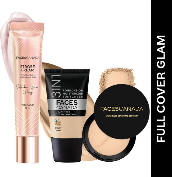 फेसेस कनाडा Strobe Cream (18ml) + Compact Powder (9gm) +Hydra Matte Foundation (18ml) |Glowy कॉम्पैक्ट