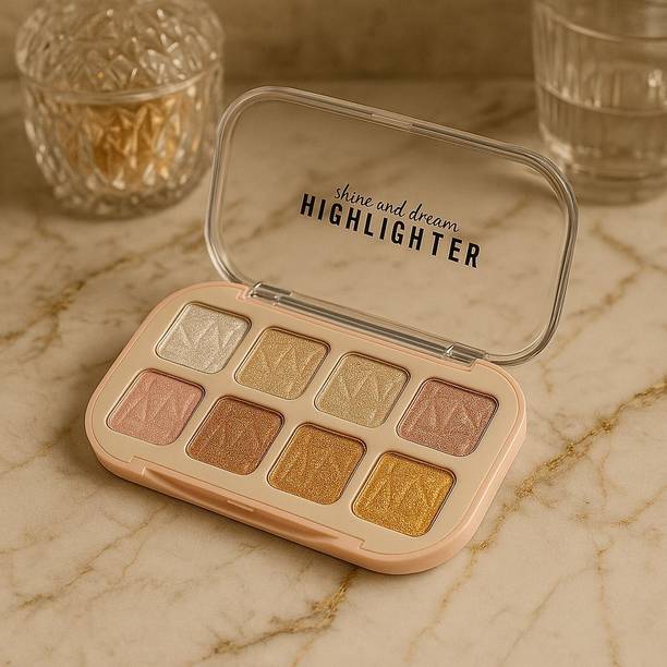 huda.bb 8-Shade Highlighter Palette | Shimmer & Glow Makeup Kit | Long-Lasting Highlighter