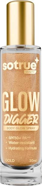 सोट्रू Glow Digger Body Glow Spray 30 ml, Infused with Pearlescent Shimmer for Body, हाइलाइटर