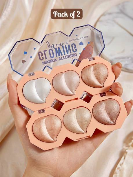 Manka Alluring 2 Pcs 3in1 Baked Glow Highlighter Palettes Highlighter