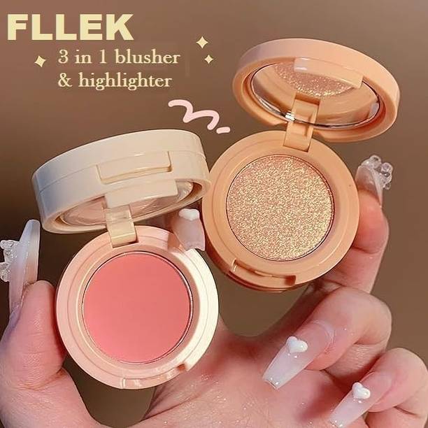FLLEK 3 in 1 Blush with & and Highlighter Combo Korean FL11 Makeup Blusher Palette Highlighter
