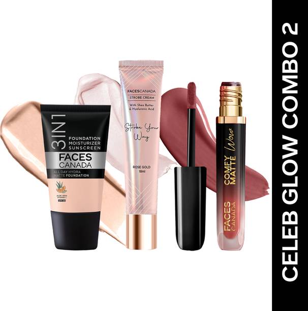 FACES CANADA 3in1 Foundation(18ml)+ Comfy Matte Wow Lipstick(3.8ml)+ Strobe Crea