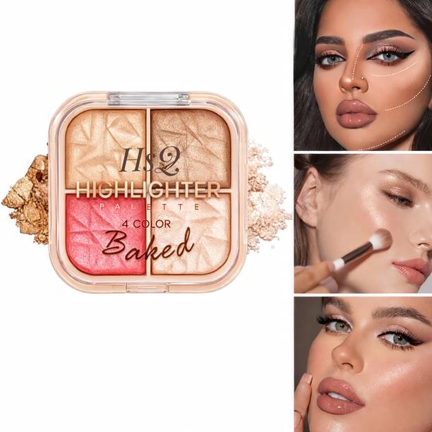 HSQ 4 Color Face Glow Baked Highlighter Palette Shimmer Illuminating Powder Highlighter