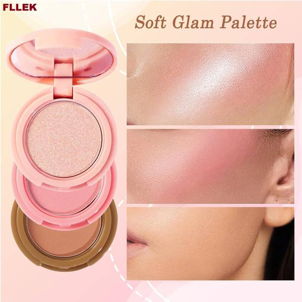 FLLEK 3 in 1 Blush with & and Highlighter Combo Korean FL17 Makeup Blusher Palette Highlighter