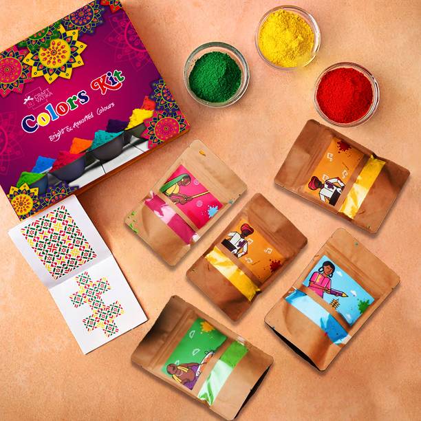 क्राफ्टवाटिका Natural Holi Gulal Colour Gift Pack 400g for Kids Family Friends होली कलर Powder पैक ऑफ 5