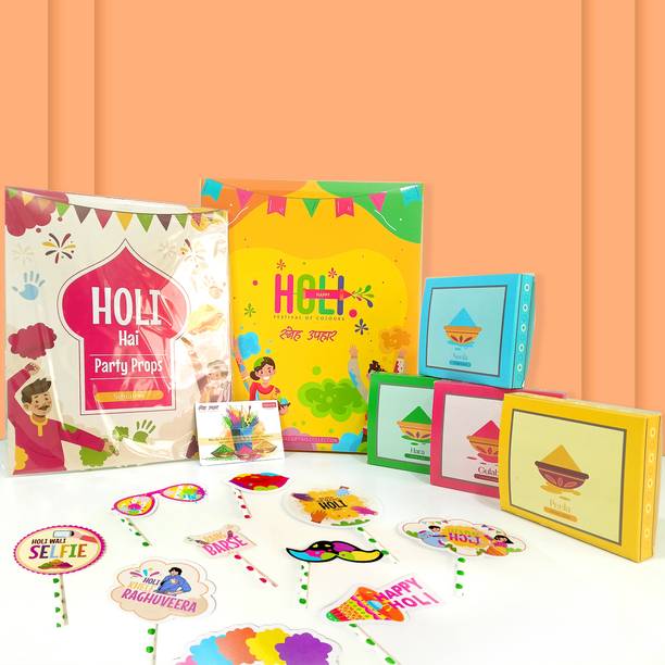 specialyou.in Holi Gift Hamper, Decoration Items, Paper Banner, Photography Props, Holi Color Powder Pack of 16