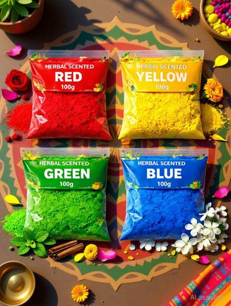 JAMBOREE Herbal Scented Gulal for Holi Skin-Friendly Holi Colors Non-Toxic, Holi Festival Holi Color Powder Pack of 4