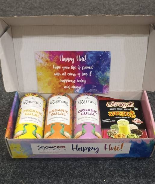 eCraftIndia Holi Gift Hamper Herbal Gulal Holi Colours (Pack of 3, 100gms) & Thandai Holi Color Powder Pack of 4