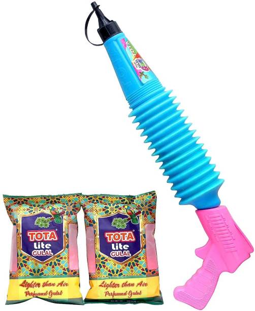 TOTAA Pichkari Dry Colors in Air Natural and 1 Refillable Pichkari and 2 Packets Holi Color Powder Pack of 1
