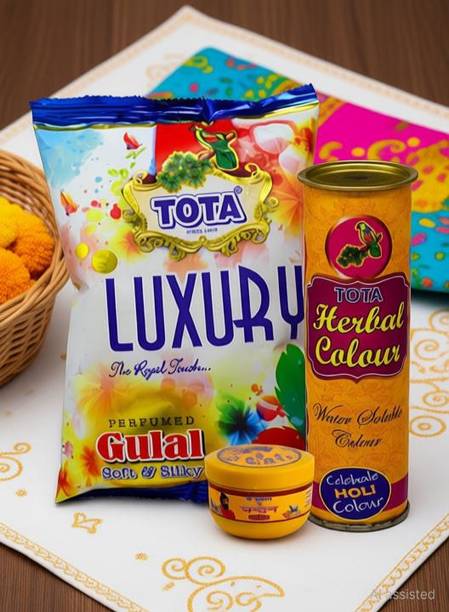 TOTA Holi Herbal Color Pack, Luxury Gulal Pack | Chandan Tika | Water Color, Luxury Gulal (eco friendly, Safe for Skin) Holi Color Powder Pack of 3