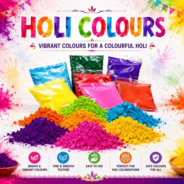 qukiy Holi Color | Vibrant Festival Colours | Bright & Colourful Holi Powder Holi Color Powder Pack of 5