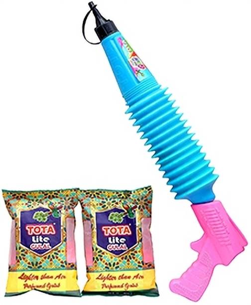 CottonTee Holi Color Natural Holi Gulal Gun for Kid Colour Refillable Pichkari 2Pkt Holi Color Powder Pack of 1