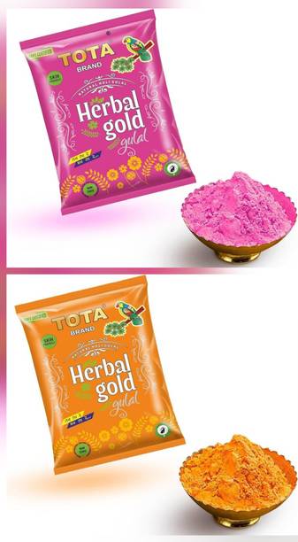 TOTA Herbal Gold Natural pack Pink and yellow Holi Color Powder Pack of 2