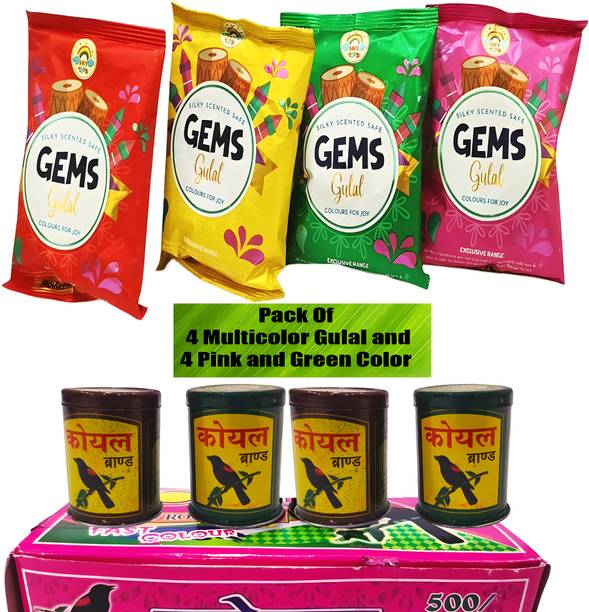 AandA Hub Natural & Organic 4 Multicolor Holi Gulal And 4 Pink & Green Holi Colors Holi Color Powder Pack of 1