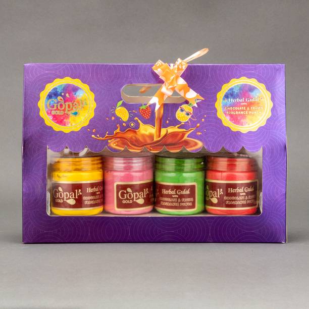 GOPAL Gold chocolaty herbal Holi Gulal Plant Based Premium Quality Non Toxic (4*50gm) Holi Color Powder Pack of 1