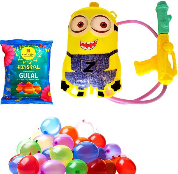 CraftVatika Holi Pichkari For Kids Water Gun With 100 Pcs Holi Water Balloons Holi Color Powder Pack of 1