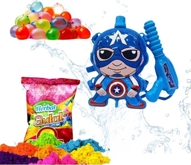CraftVatika Holi Pichkari Water Gun For Kids With 100 Pcs Holi Water Balloons Holi Color Powder Pack of 1
