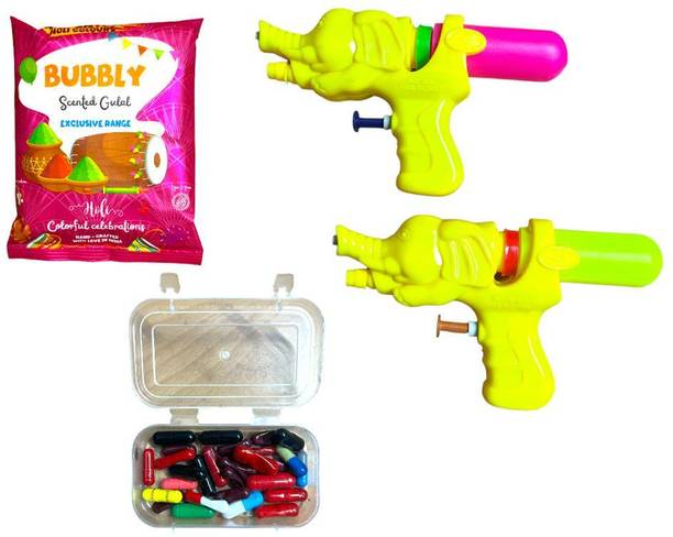 Lakhdatar Mall Bubbly Natural Color & Elephant Shaped Water Gun With Colour Capsule Pack of 4 Holi Color Powder Pack of 4