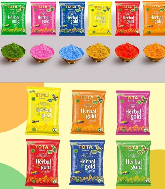 TOTA Herbal Gold Natural Multicolour Gulal pack of 6 Holi Color Powder Pack of 6
