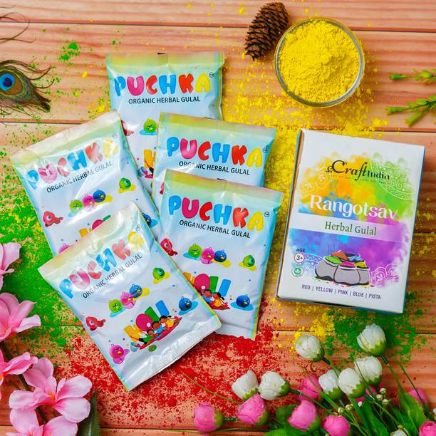 eCraftIndia Organic Herbal Gulal Holi Colours| Pack of 5, 80gms | Natural Holi Colour Holi Color Powder Pack of 1