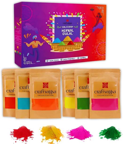 CraftVatika Organic Gulal Holi Color Powder Eco - Friendly Herbal Gulal Color ( 80g each ) Holi Color Powder Pack of 1