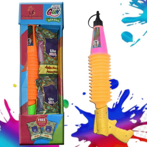 giftsrus Magic Gulal Prefilled Shooter Gun Gulal Pichkari with 2 Refill Gulal Pouch Holi Color Powder Pack of 1