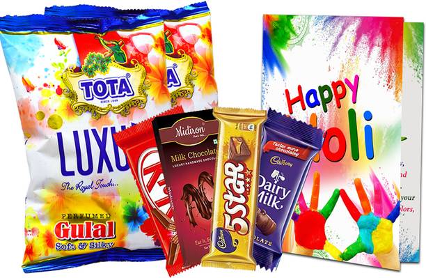Midiron Holi Gift Hamper for Holi Festival|Handmade Chocolate Bar Gift for Friends Paper Gift Box