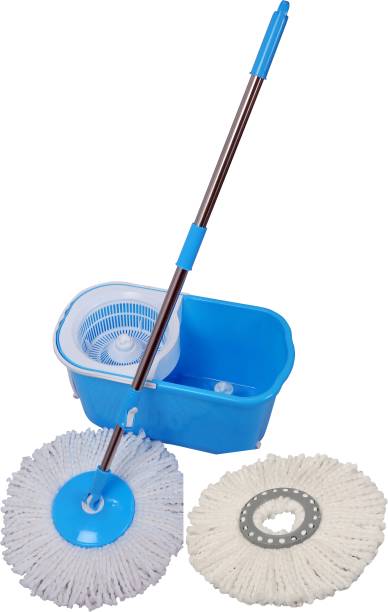 Flipkart SmartBuy Classic 360° Spin Blue Bucket Mop Set,Pull Handle,Wheel & Two Microfiber Refill Mop Set