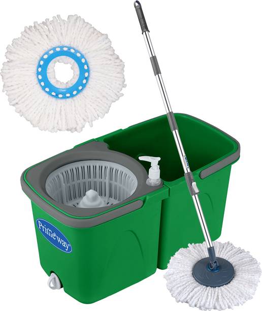 प्रिमेवाय Twin Bucket 360 Rotating Spin Floor Cleaning Mop with 2 Microfibre 34cm Refills मोप रोड
