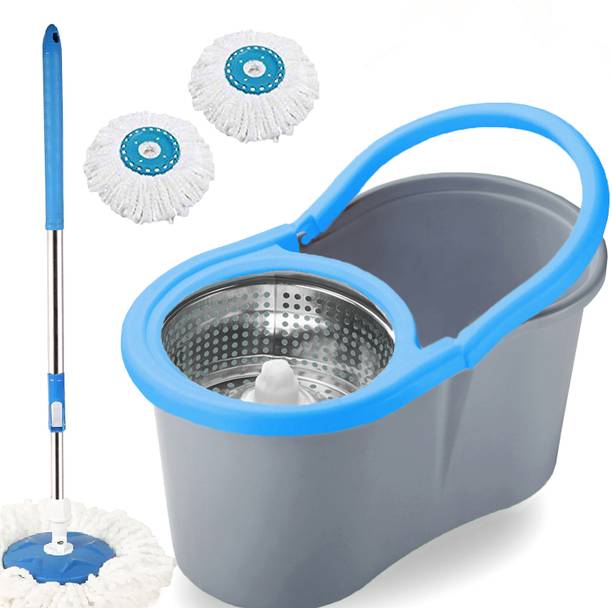 V-MOP Premium Grey Steel Dry Magic Spin Bucket Mop Set Wet & Dry Mop