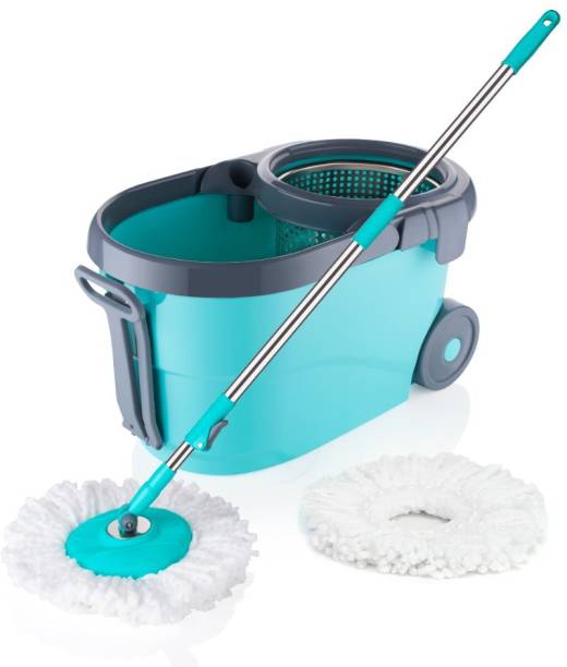 Flipkart SmartBuy Bucket Spin Mop Floor Cleaning and Mopping System2 Microfiber Refills,Aqua Green Bucket, Mop, Mop Set