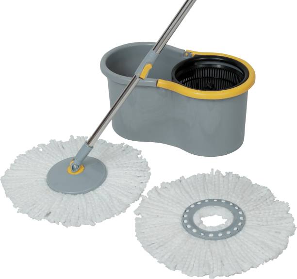 Esquire Elegant Grey 360° Spin Mop Set with Easy Wheels and Additional Refill Mop Set