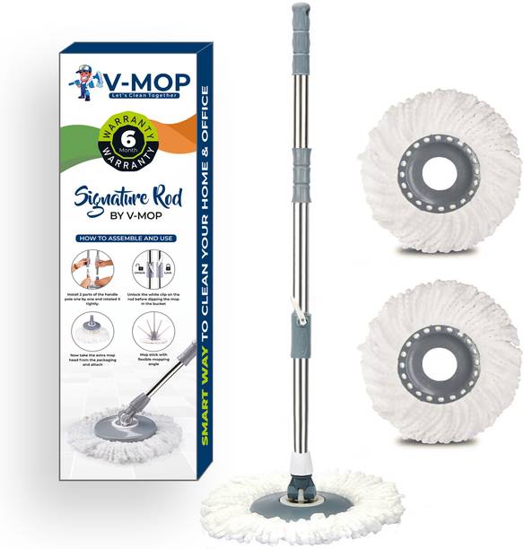 वी-मॉप Premium Rod Mop Stick- 2 Microfiber Refills -Easy to fit for All Bucket Mops स्ट्रिंग मोप
