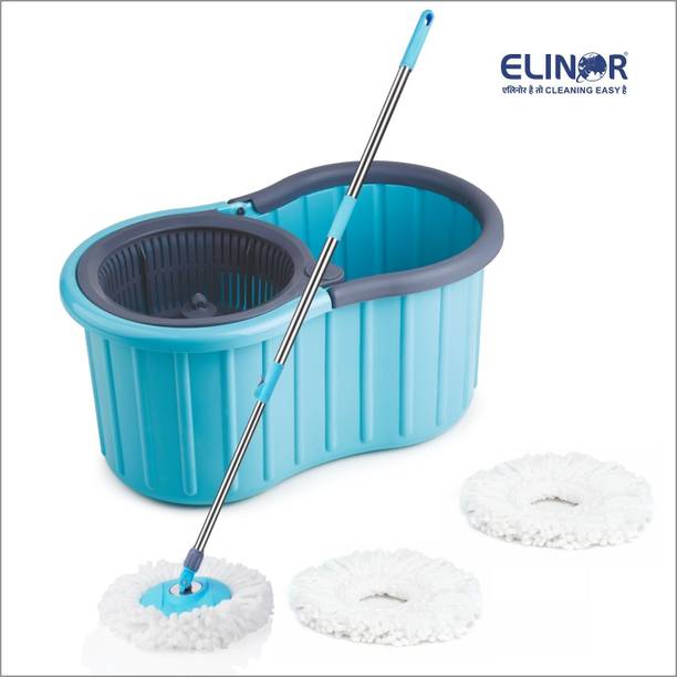 एलिनर SPIN MOP WITH BUCKET AMAZING DESIGN IN PLASTIC AND 3 MICROFIBER REFILL SET मॉप सेट