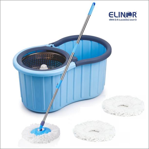 ELINOR SPIN MOP WITH BUCKET AND 3 MICROFIBER REFILL AND STEEL SPRINKLER Wet & Dry Mop