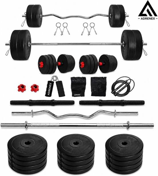 Adrenex 60 kg PVC weight with 3ft Curl Rod, 5ft Straight Rod, Dumbbell Rods & Accessories Home Gym Combo