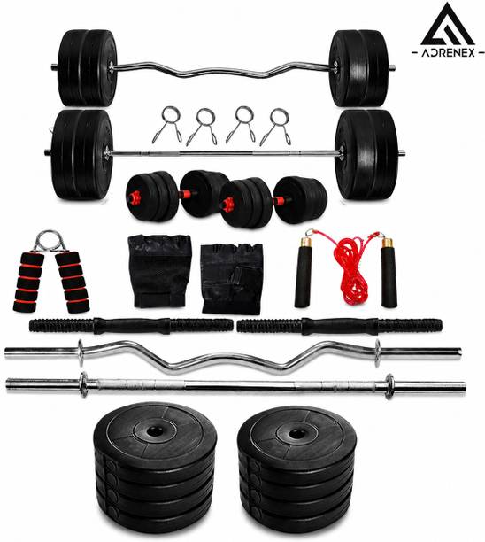 Adrenex 20 kg PVC weight with 3ft Curl, 3ft Straight Rod and Accessories Home Gym Combo