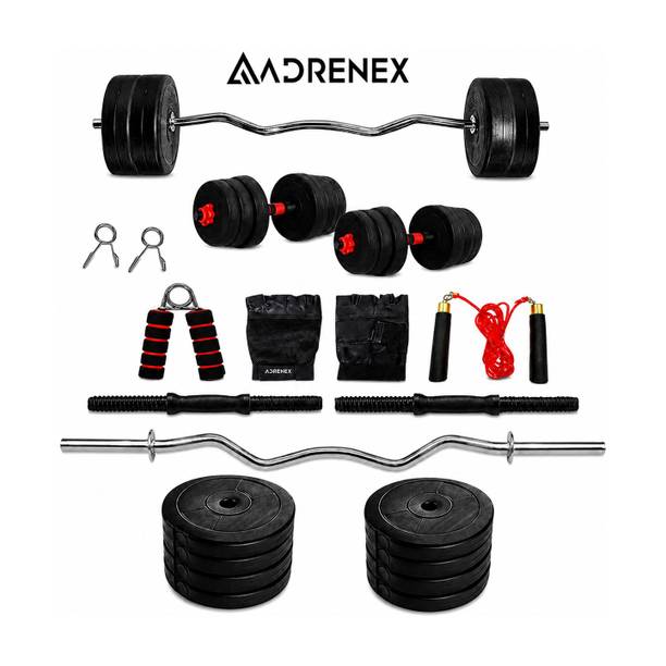 Adrenex 20 kg PVC weight with 3ft Curl Rod and Accessories Home Gym Combo