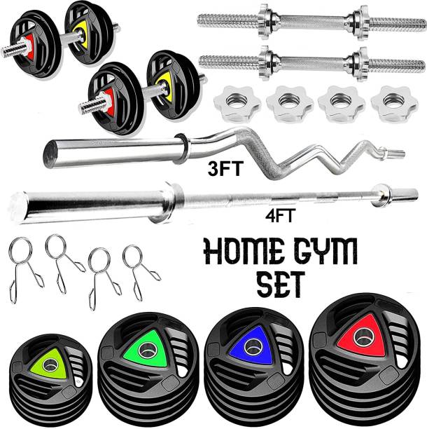 YMD 30 kg Premium Rubber Plates (2.5KGx4 Plate 5KGx4 Plate) 3FT Curl 4FT Straight 28MM Rod Home Gym Combo
