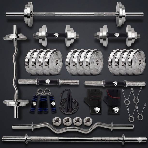 BULLAR 20 kg Steel Home Gym Set 4ft+5ft(25MM)+starnut Dumbbell rods with Workout Accessories Home Gym Combo