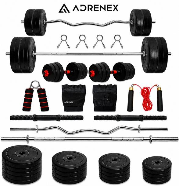 Adrenex 100 kg PVC100kg/5kg*8,10kg*4,3kg*4,2kg*4/3ft,5ft/SRGGHG Home Gym Combo