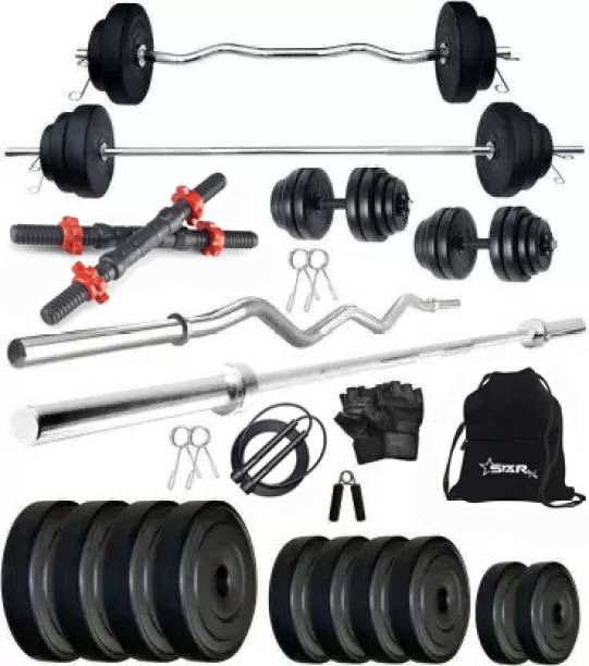 STARX 40 kg PVC weight with 3ft Curl, 5ft Straight Rod and Accessories Home Gym Combo
